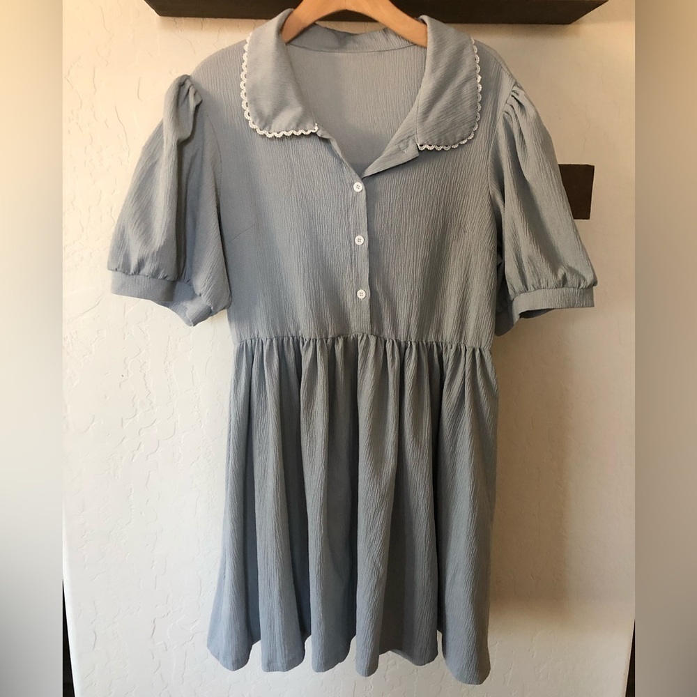 Shein|Preppy feminine dress with peterpan lace collar and puff sleeve•••Size 0XL
